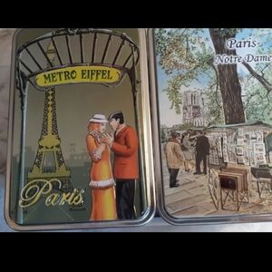 2x Paris Metal Tin Boxes